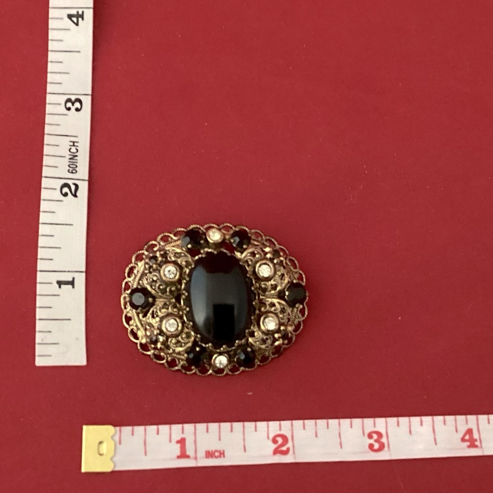 Gold tone with black cabochon Brooch Made In Germany - Picture 2 of 4
